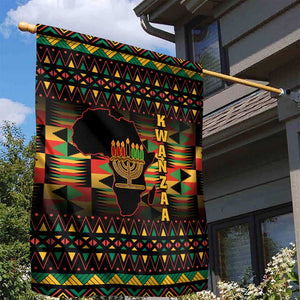 Kwanzaa Festival Garden Flag with Kinara Candles and African Pattern