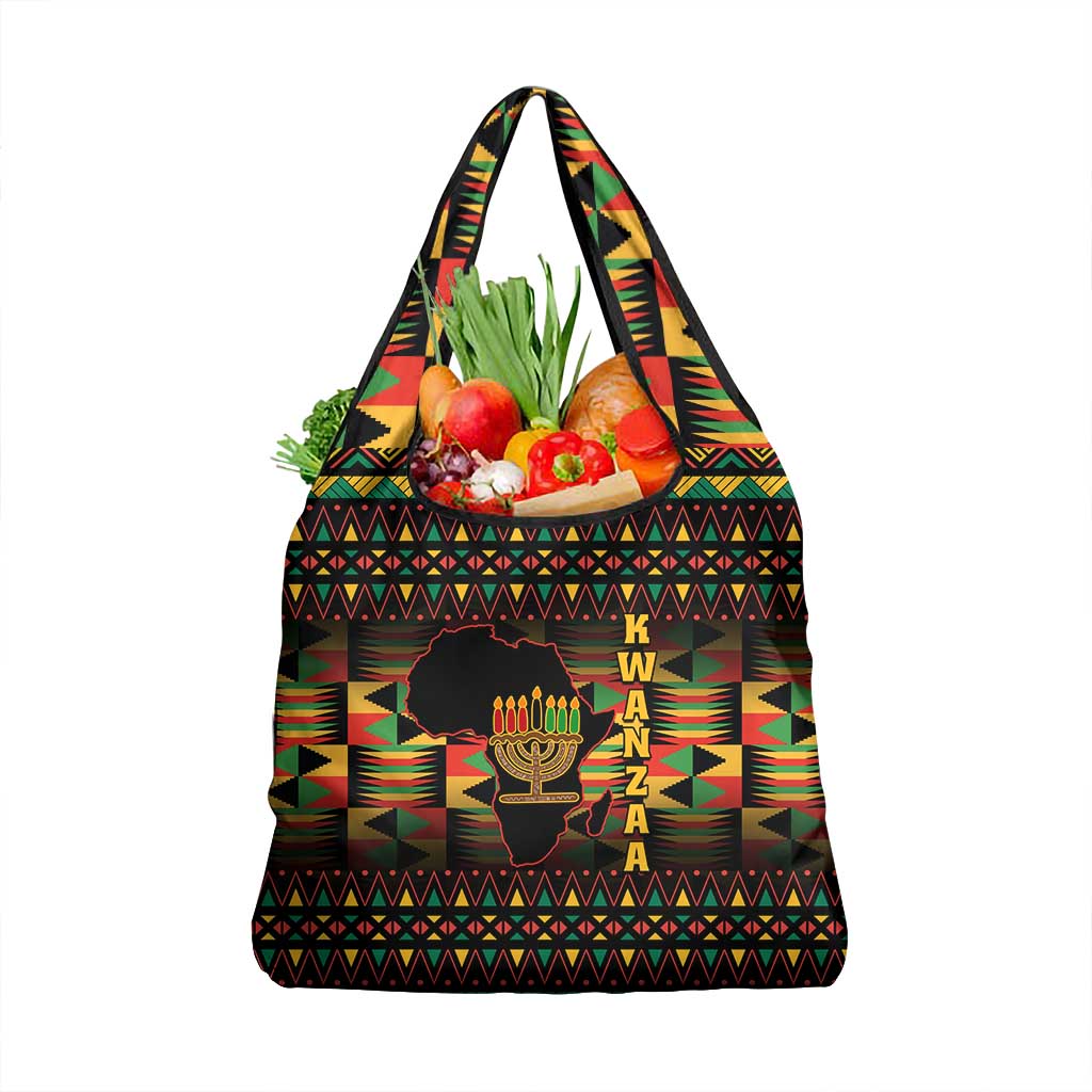 Kwanzaa Festival Grocery Bag with Kinara Candles and African Pattern