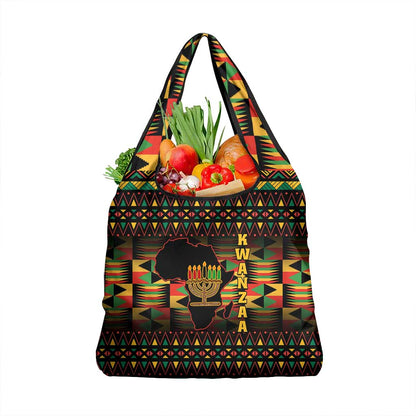 Kwanzaa Festival Grocery Bag with Kinara Candles and African Pattern