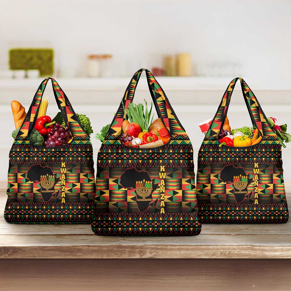 Kwanzaa Festival Grocery Bag with Kinara Candles and African Pattern