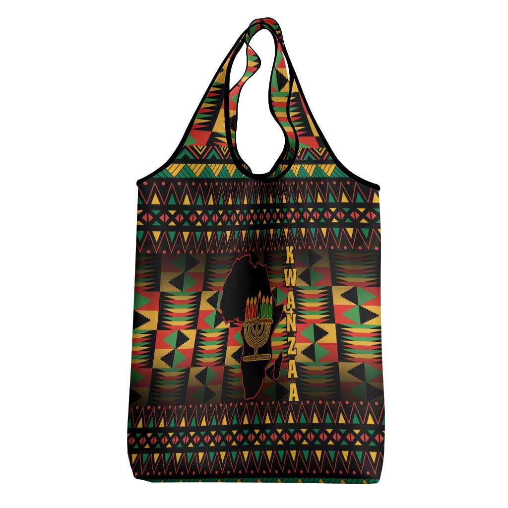 Kwanzaa Festival Grocery Bag with Kinara Candles and African Pattern