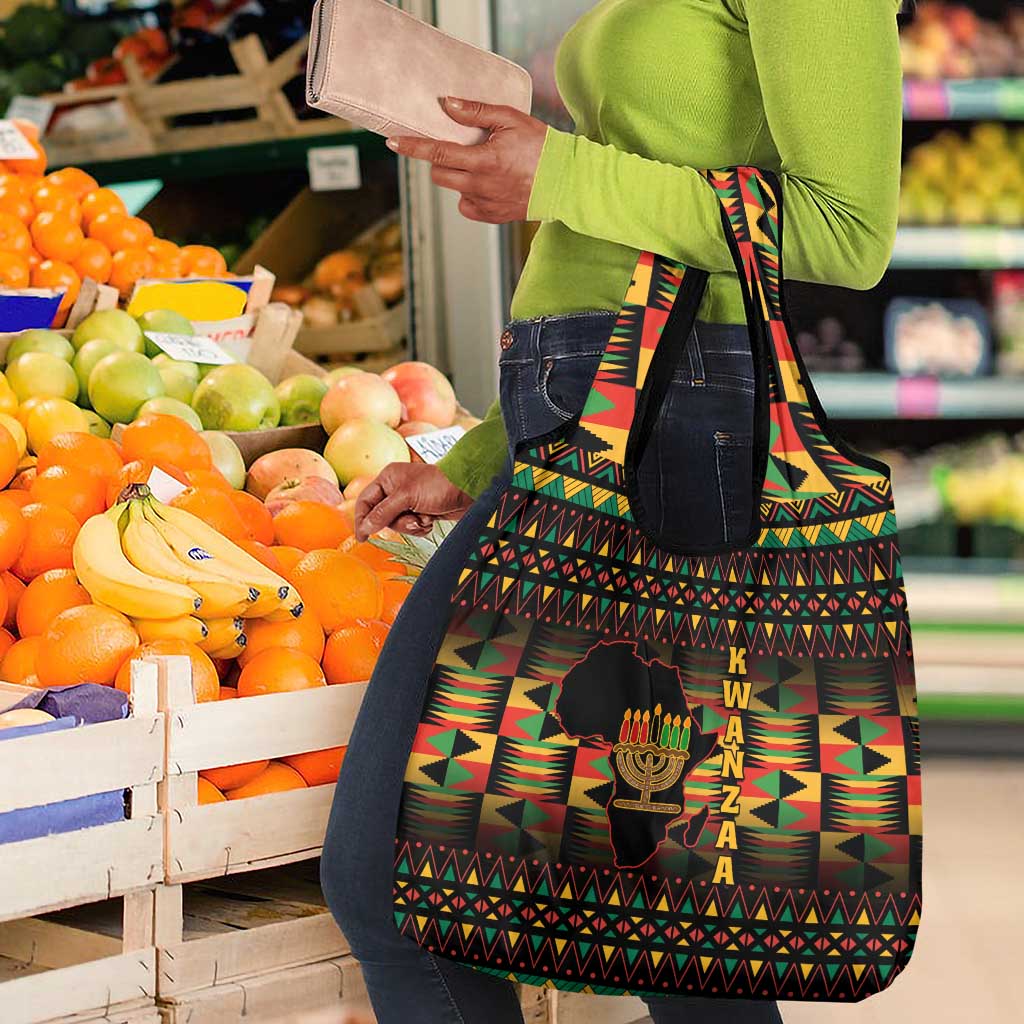 Kwanzaa Festival Grocery Bag with Kinara Candles and African Pattern