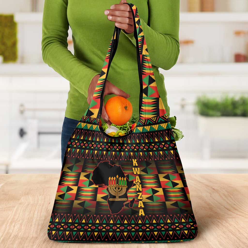 Kwanzaa Festival Grocery Bag with Kinara Candles and African Pattern