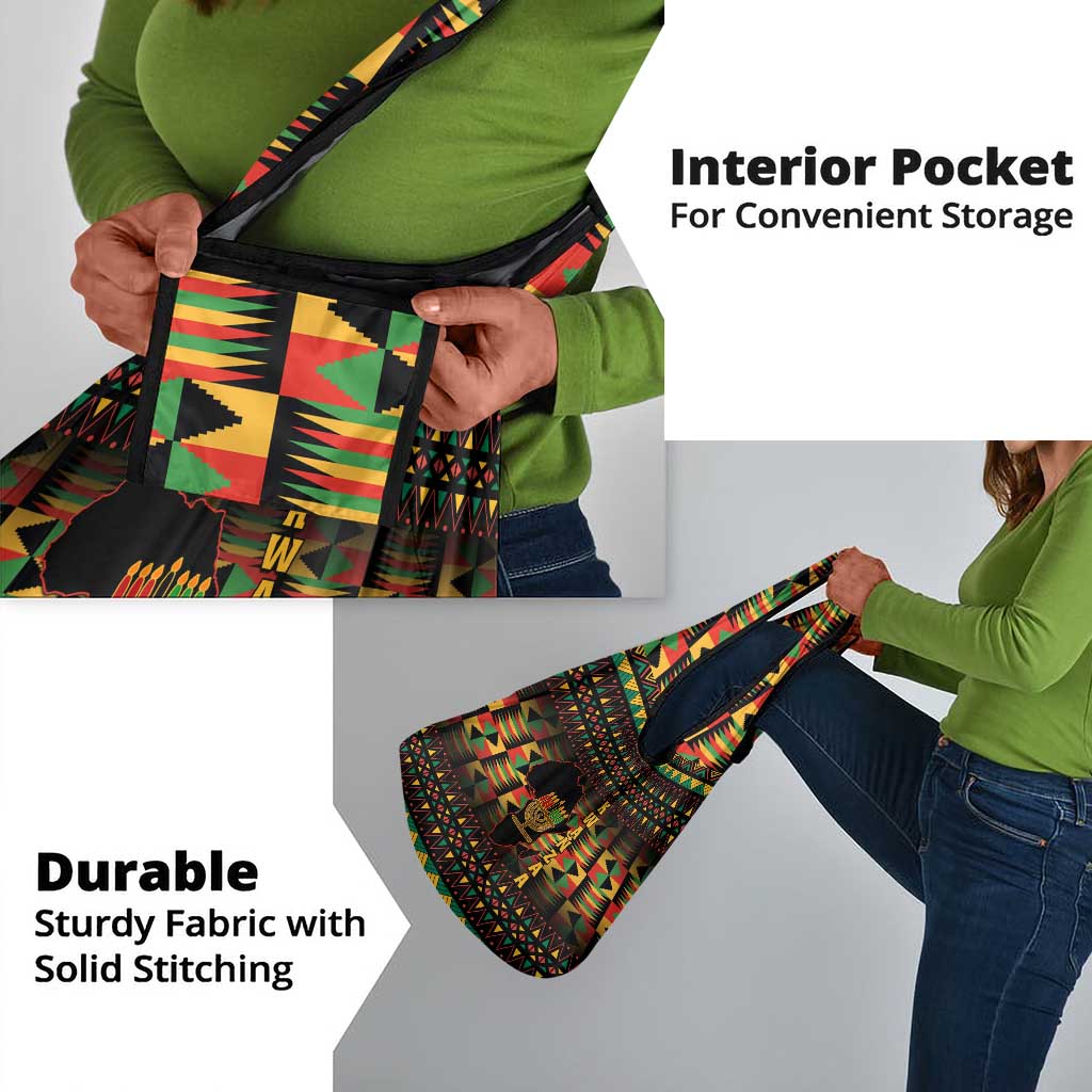 Kwanzaa Festival Grocery Bag with Kinara Candles and African Pattern