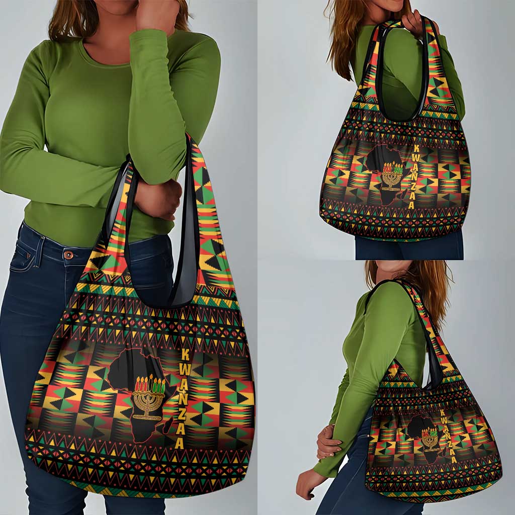 Kwanzaa Festival Grocery Bag with Kinara Candles and African Pattern