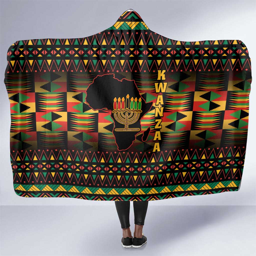 Kwanzaa Festival Hooded Blanket with Kinara Candles and African Pattern