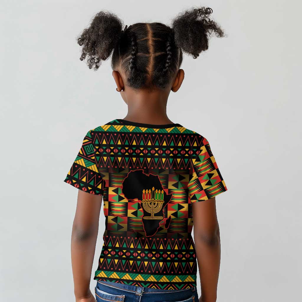 Kwanzaa Festival Kid T shirt with Kinara Candles and African Pattern