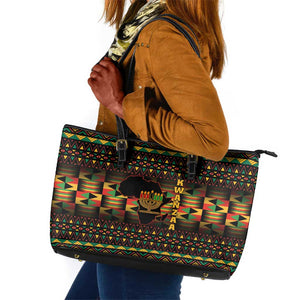 Kwanzaa Festival Leather Tote Bag with Kinara Candles and African Pattern