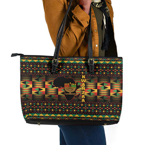 Kwanzaa Festival Leather Tote Bag with Kinara Candles and African Pattern