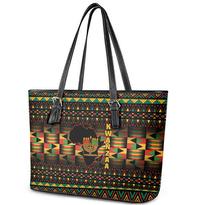 Kwanzaa Festival Leather Tote Bag with Kinara Candles and African Pattern