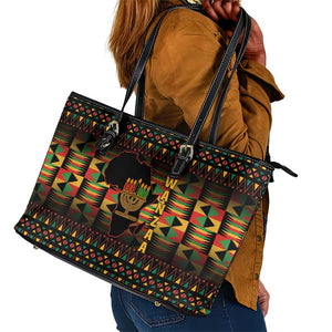 Kwanzaa Festival Leather Tote Bag with Kinara Candles and African Pattern