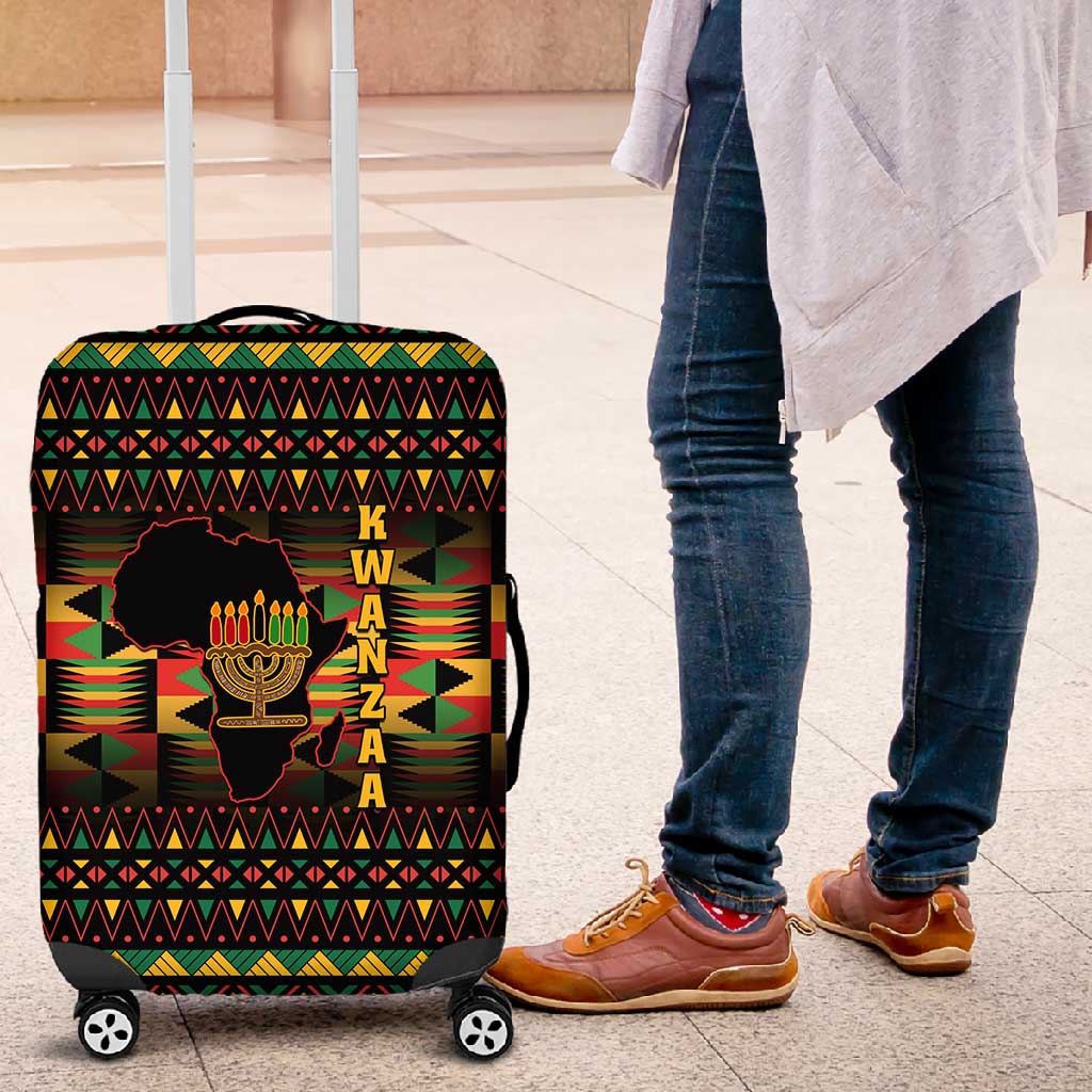 Kwanzaa Festival Luggage Cover with Kinara Candles and African Pattern