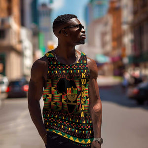 Kwanzaa Festival Men Tank Top with Kinara Candles and African Pattern