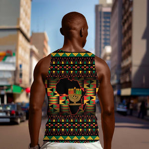 Kwanzaa Festival Men Tank Top with Kinara Candles and African Pattern