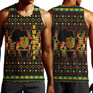 Kwanzaa Festival Men Tank Top with Kinara Candles and African Pattern