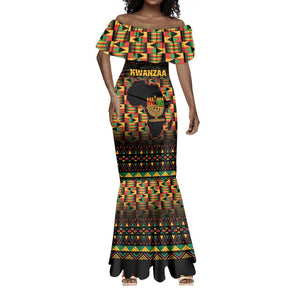 Kwanzaa Festival Mermaid Dress with Kinara Candles and African Pattern