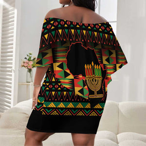 Kwanzaa Festival Off Shoulder Short Dress with Kinara Candles and African Pattern LT01