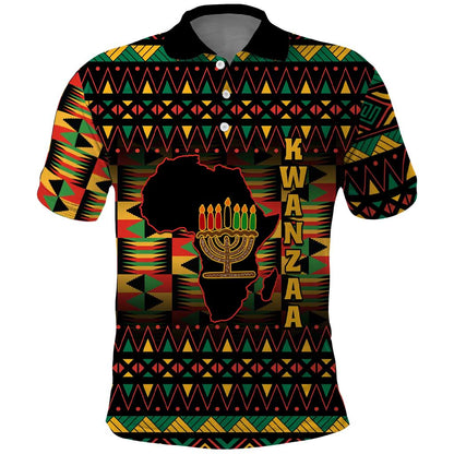 Kwanzaa Festival Polo Shirt with Kinara Candles and African Pattern