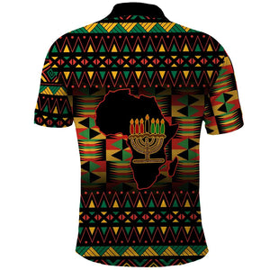 Kwanzaa Festival Polo Shirt with Kinara Candles and African Pattern