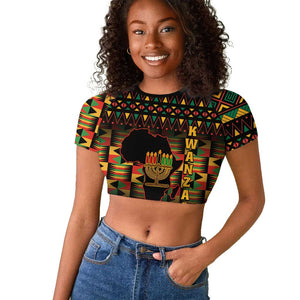 Kwanzaa Festival Raglan Cropped T shirt with Kinara Candles and African Pattern