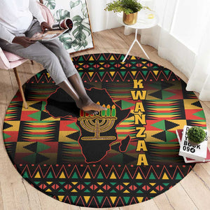 Kwanzaa Festival Round Carpet with Kinara Candles and African Pattern