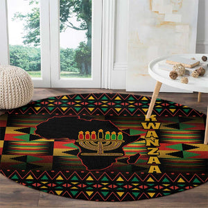 Kwanzaa Festival Round Carpet with Kinara Candles and African Pattern