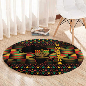 Kwanzaa Festival Round Carpet with Kinara Candles and African Pattern