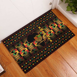 Kwanzaa Festival Rubber Doormat with Kinara Candles and African Pattern