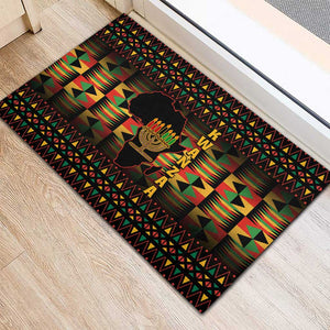 Kwanzaa Festival Rubber Doormat with Kinara Candles and African Pattern