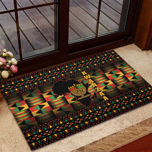 Kwanzaa Festival Rubber Doormat with Kinara Candles and African Pattern