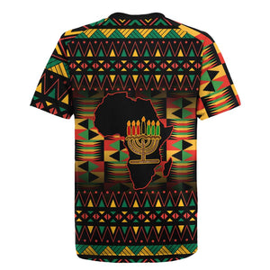 Kwanzaa Festival Rugby Jersey with Kinara Candles and African Pattern