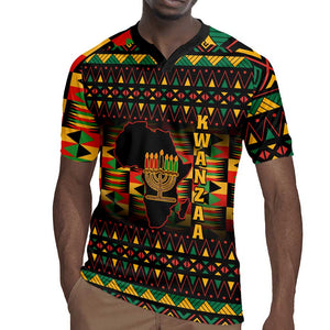 Kwanzaa Festival Rugby Jersey with Kinara Candles and African Pattern