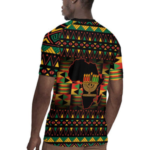 Kwanzaa Festival Rugby Jersey with Kinara Candles and African Pattern