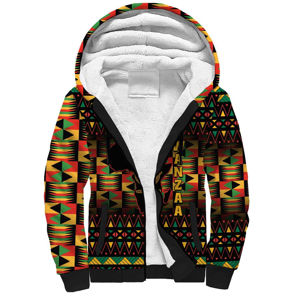 Kwanzaa Festival Sherpa Hoodie with Kinara Candles and African Pattern