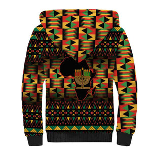 Kwanzaa Festival Sherpa Hoodie with Kinara Candles and African Pattern