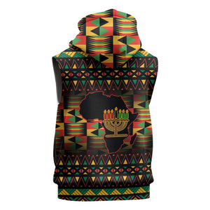 Kwanzaa Festival Sleeveless Hoodie with Kinara Candles and African Pattern - African Pride