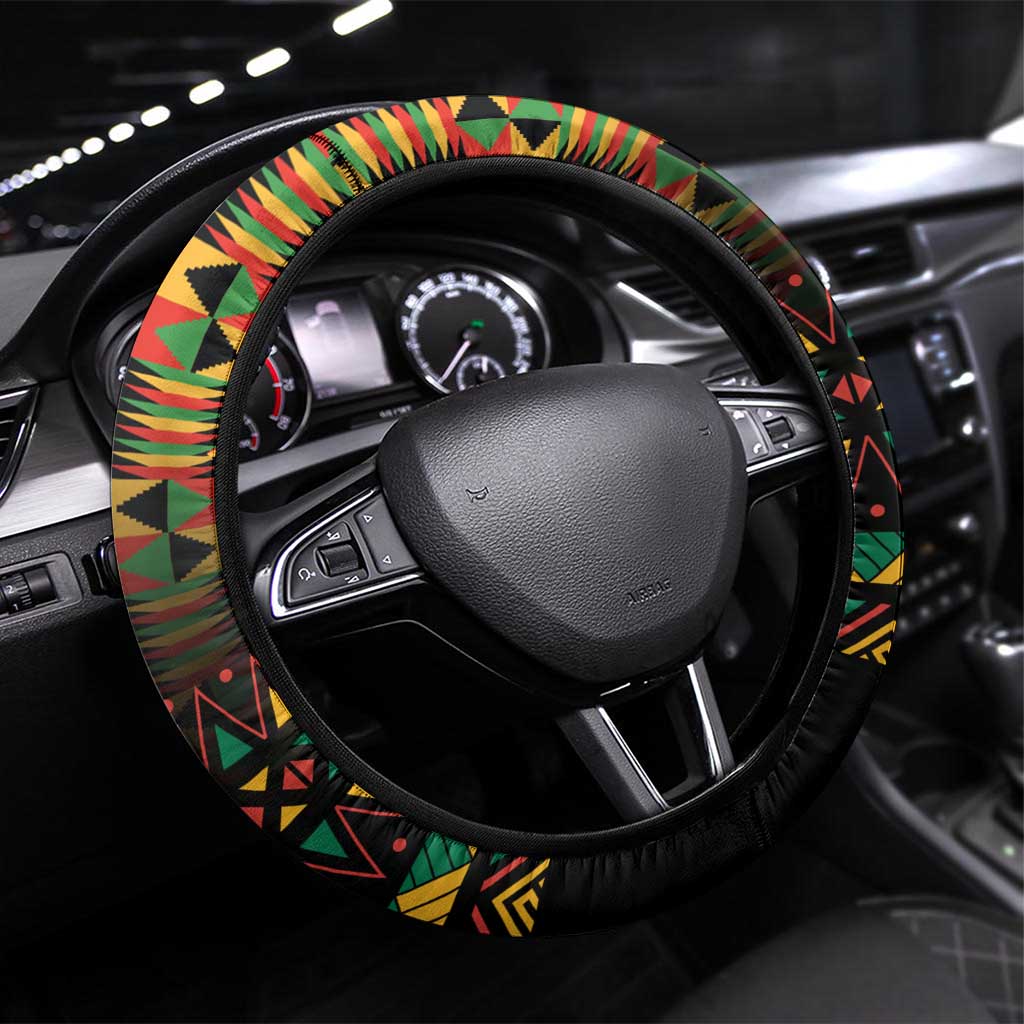 Kwanzaa Festival Steering Wheel Cover with Kinara Candles and African Pattern