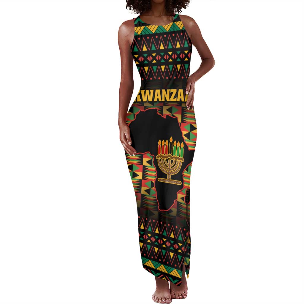 Kwanzaa Festival Tank Maxi Dress with Kinara Candles and African Pattern