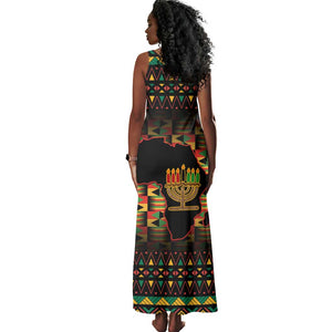 Kwanzaa Festival Tank Maxi Dress with Kinara Candles and African Pattern