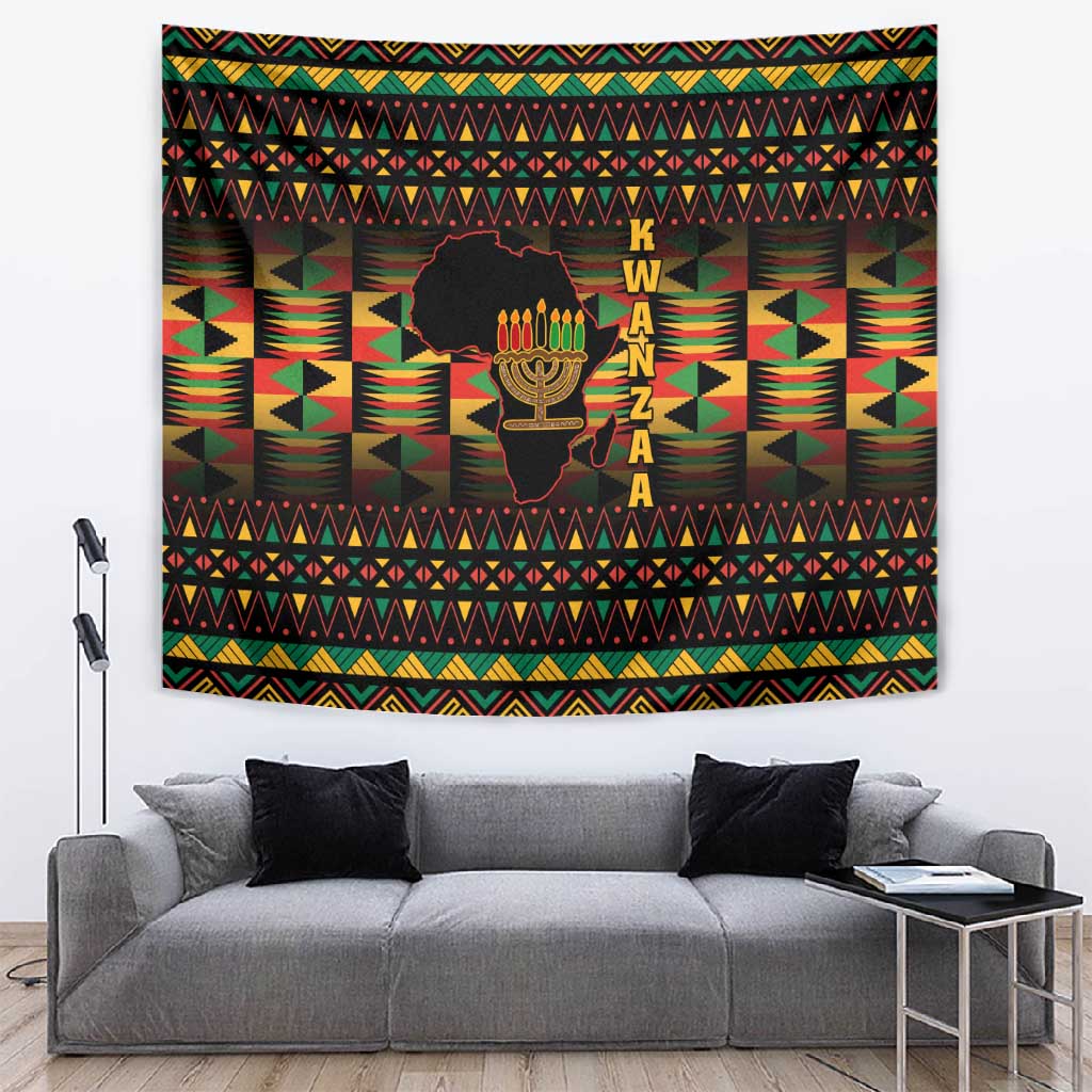 Kwanzaa Festival Tapestry with Kinara Candles and African Pattern