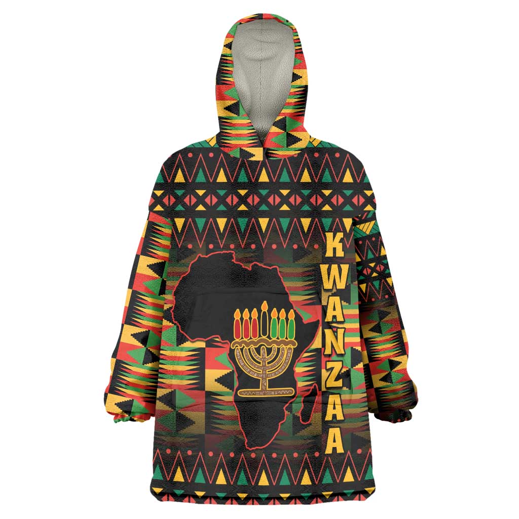 Kwanzaa Festival Wearable Blanket Hoodie with Kinara Candles and African Pattern