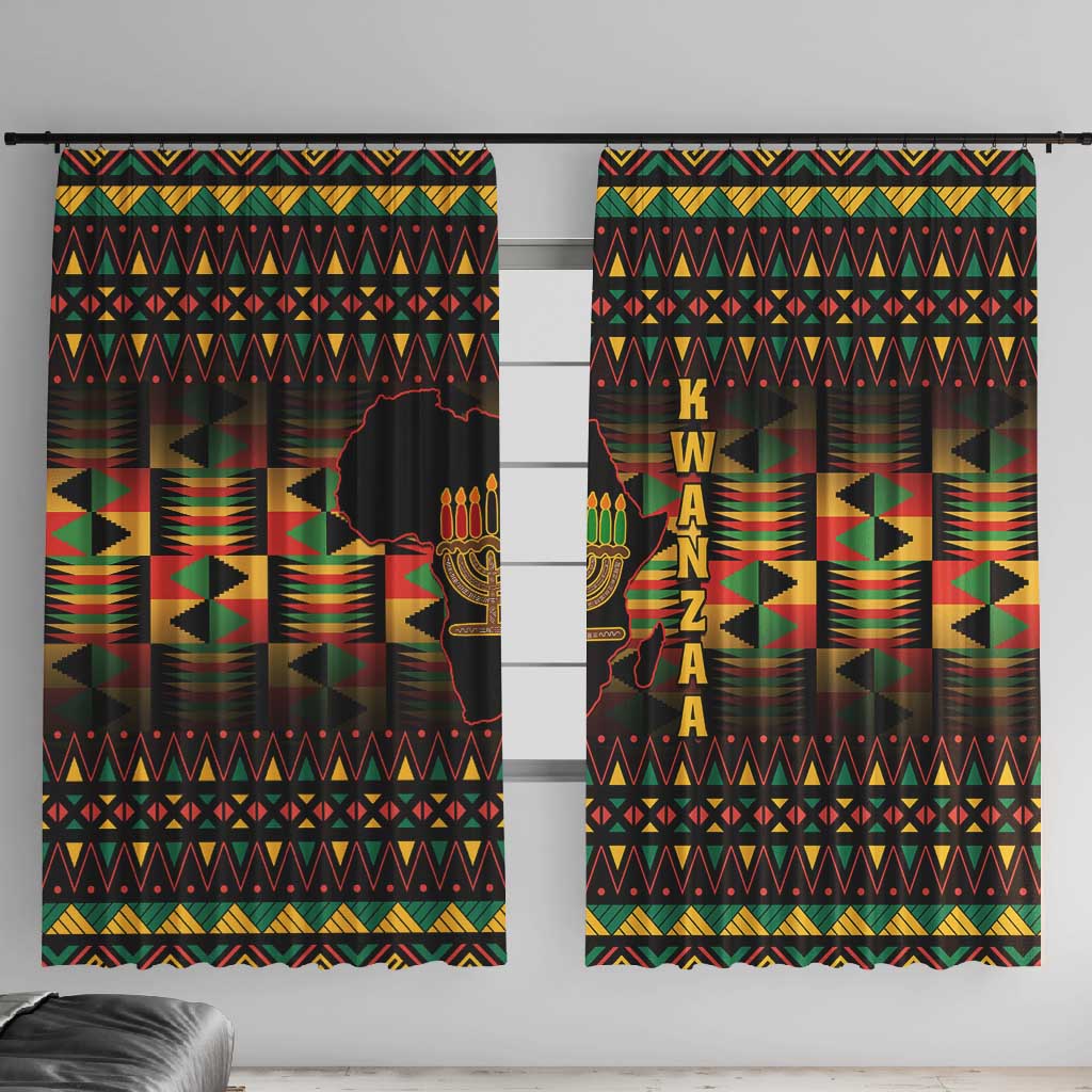 Kwanzaa Festival Window Curtain with Kinara Candles and African Pattern