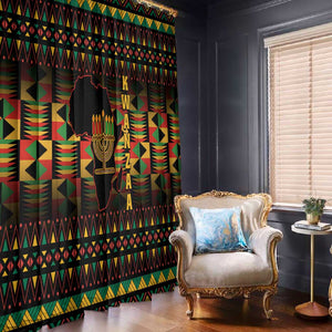 Kwanzaa Festival Window Curtain with Kinara Candles and African Pattern