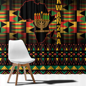 Kwanzaa Festival Window Curtain with Kinara Candles and African Pattern