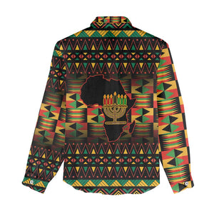 Kwanzaa Festival Women Casual Shirt with Kinara Candles and African Pattern