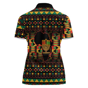 Kwanzaa Festival Women Polo Shirt with Kinara Candles and African Pattern