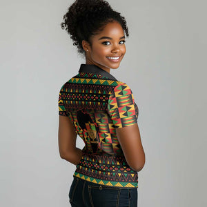 Kwanzaa Festival Women Polo Shirt with Kinara Candles and African Pattern