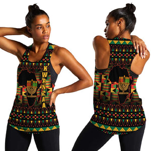 Kwanzaa Festival Women Racerback Tank with Kinara Candles and African Pattern