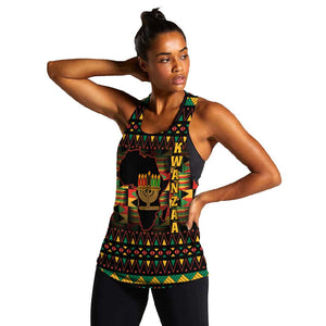 Kwanzaa Festival Women Racerback Tank with Kinara Candles and African Pattern