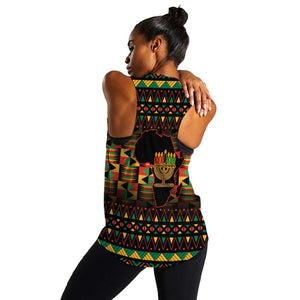 Kwanzaa Festival Women Racerback Tank with Kinara Candles and African Pattern